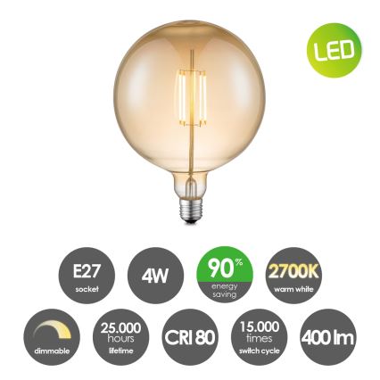 Lampadina LED dimmerabile VINTAGE EDISON G180 E27/4W/230V 2700K