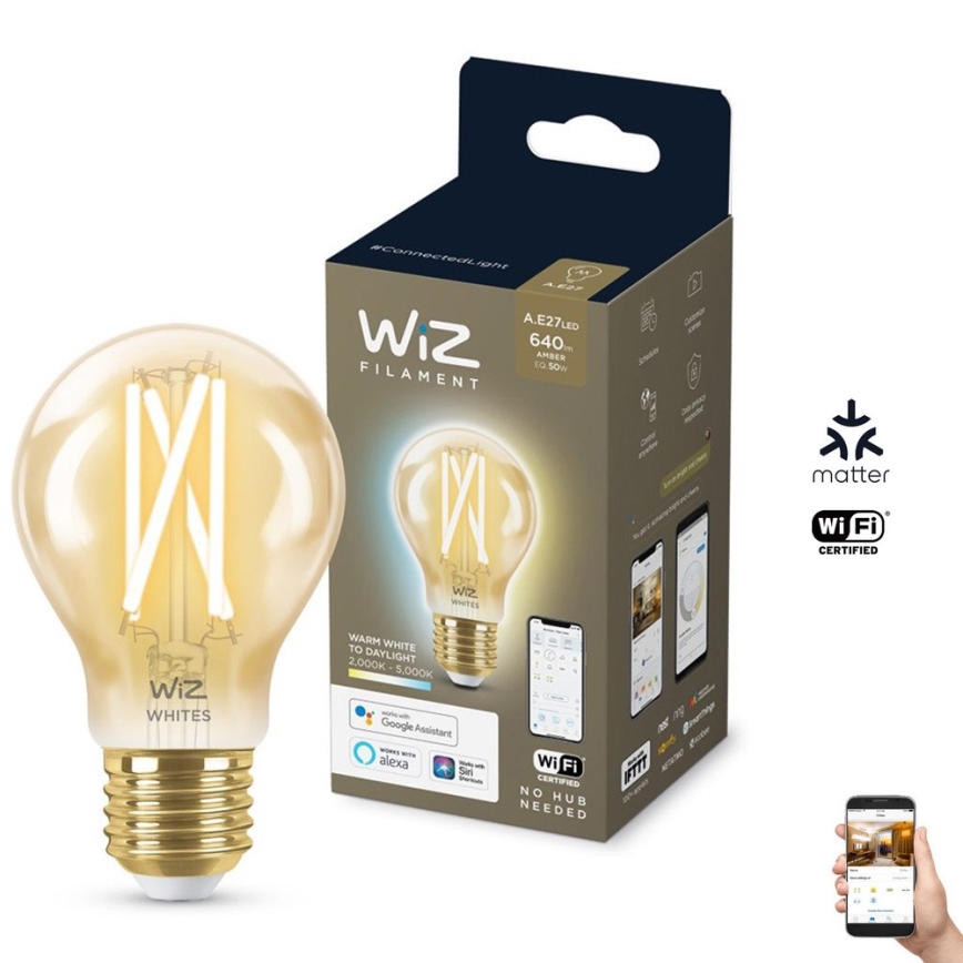 Lampadina LED dimmerabile VINTAGE FILAMENT A60 E27/6,7W/230V 2000-5000K CRI 90 Wi-Fi - WiZ