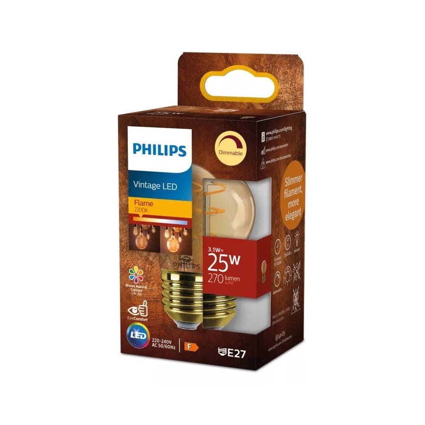 Lampadina LED dimmerabile VINTAGE Philips P45 E27/3,1W/230V 2200K CRI 90