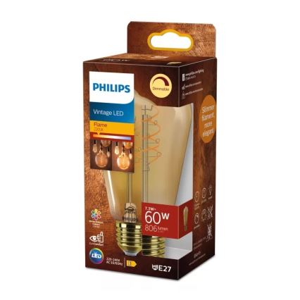 Lampadina LED dimmerabile VINTAGE Philips ST64, attacco E27, 7,3 W / 230 V, 2200 K, CRI 90