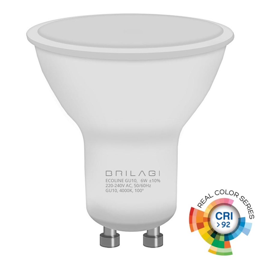 Lampadina LED ECOLINE GU10/6W/230V 4000K CRI 92 - Brilagi