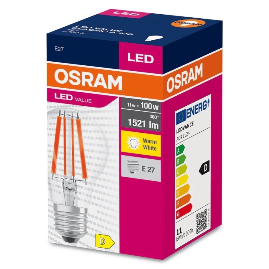 Lampadina LED FILAMENT A100 E27/11W/230V 2700K - Osram