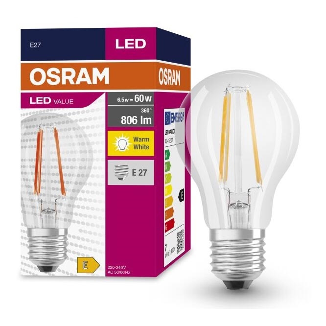Lampadina LED FILAMENT A60 E27/6,5W/230V 2700K - Osram