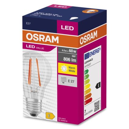 Lampadina LED FILAMENT A60 E27/6,5W/230V 2700K - Osram