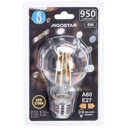 Lampadina LED FILAMENT A60 E27/8W/230V 2700K - Aigostar