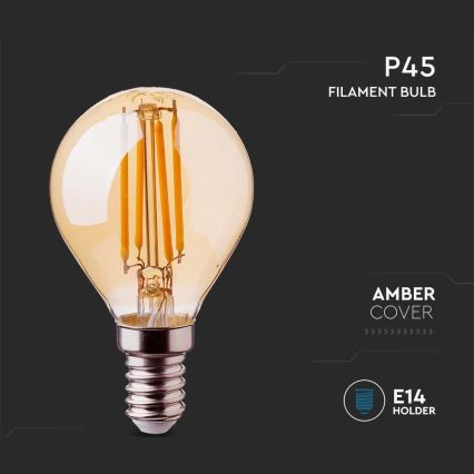 Lampadina LED FILAMENT AMBER P45 E14/4W/230V 2200K