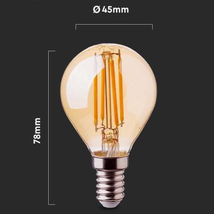 Lampadina LED FILAMENT AMBER P45 E14/4W/230V 2200K