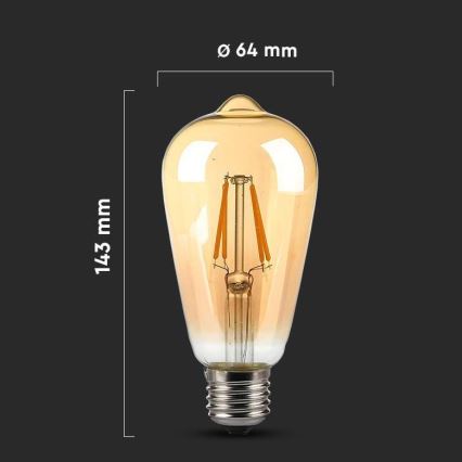 Lampadina LED FILAMENT AMBER ST64 E27/8W/230V 2200K