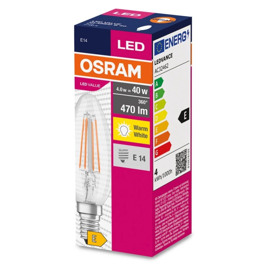 Lampadina LED FILAMENT B40 E14/4W/230V 2700K - Osram
