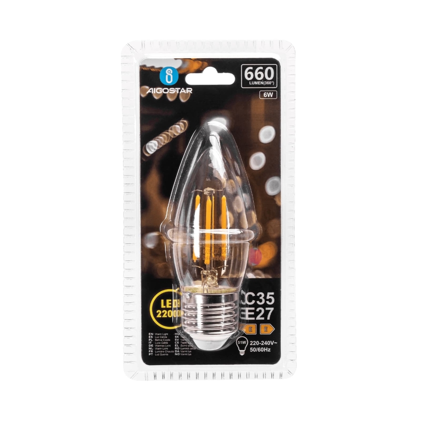 Lampadina LED FILAMENT C35 E27/6W/230V 2200K - Aigostar