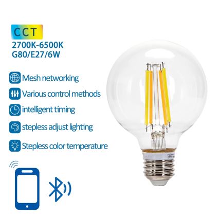 Lampadina LED FILAMENT G80 E27/6W/230V 2700-6500K - Aigostar