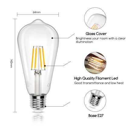 Lampadina LED FILAMENT ST64 E27/4W/230V 2700K - Aigostar