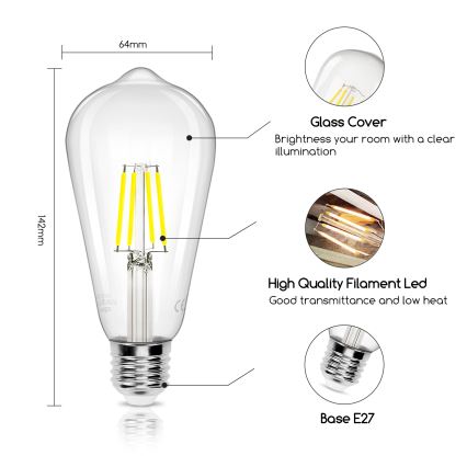 Lampadina LED FILAMENT ST64 E27/4W/230V 6500K - Aigostar