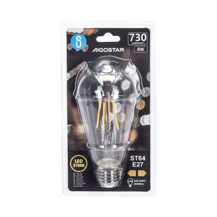 Lampadina LED FILAMENT ST64 E27/6W/230V 2700K - Aigostar