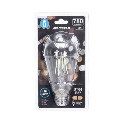 Lampadina LED FILAMENT ST64 E27/6W/230V 6500K - Aigostar