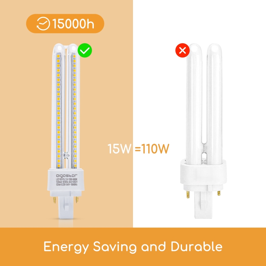 Lampadina LED G24D-3/15W/230V 4000K - Aigostar