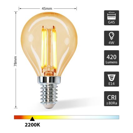 Lampadina LED G45 E14/4W/230V 2200K - Aigostar