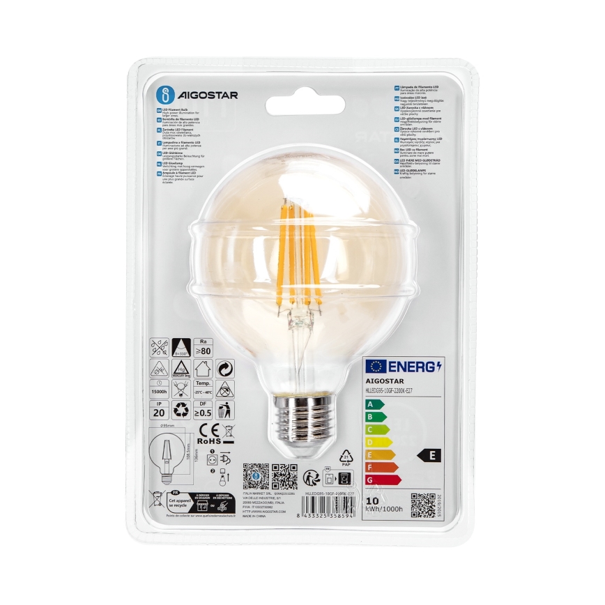 Lampadina LED G95 E27/10W/230V 2200K - Aigostar