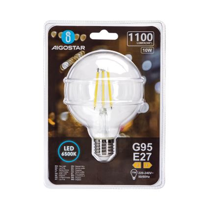 Lampadina LED G95 E27/10W/230V 6500K - Aigostar