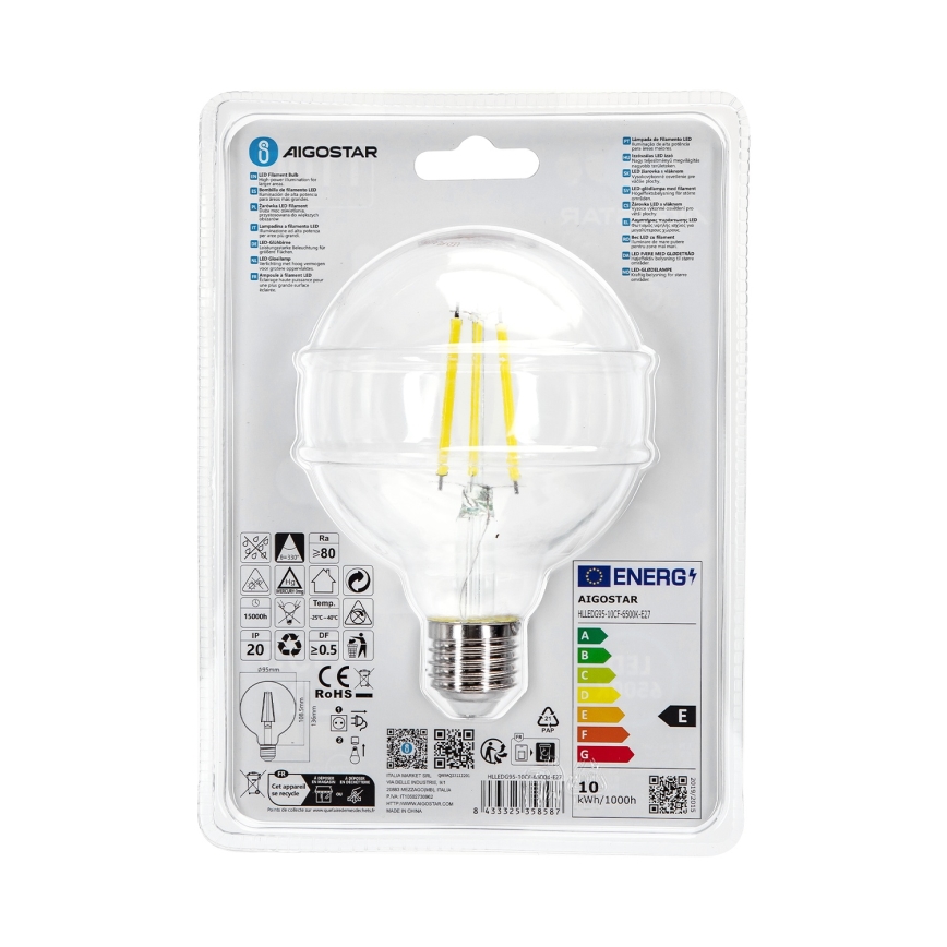 Lampadina LED G95 E27/10W/230V 6500K - Aigostar