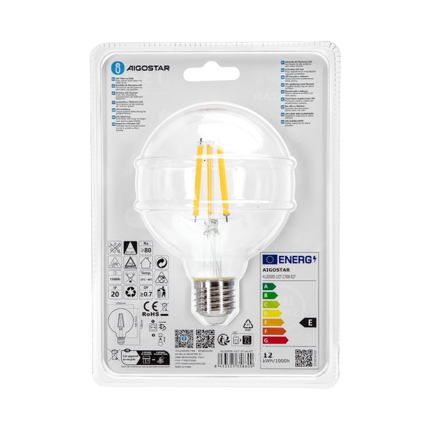Lampadina LED G95 E27/12W/230V 2700K - Aigostar