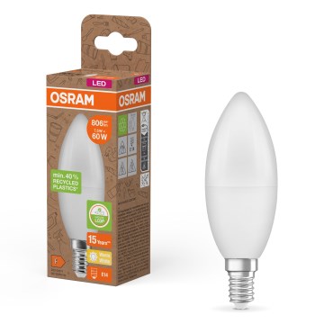 Lampadina LED in plastica riciclata B39, attacco E14, 7,5 W, 230 V, 2700 K - Osram