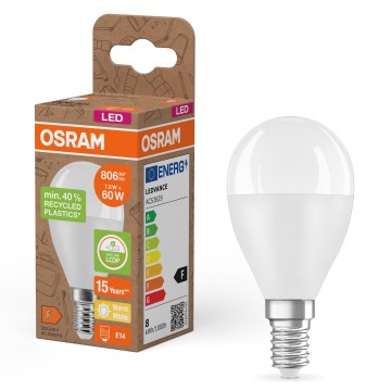 Lampadina LED in plastica riciclata P45 E14/7,5W/230V 2700K - Osram