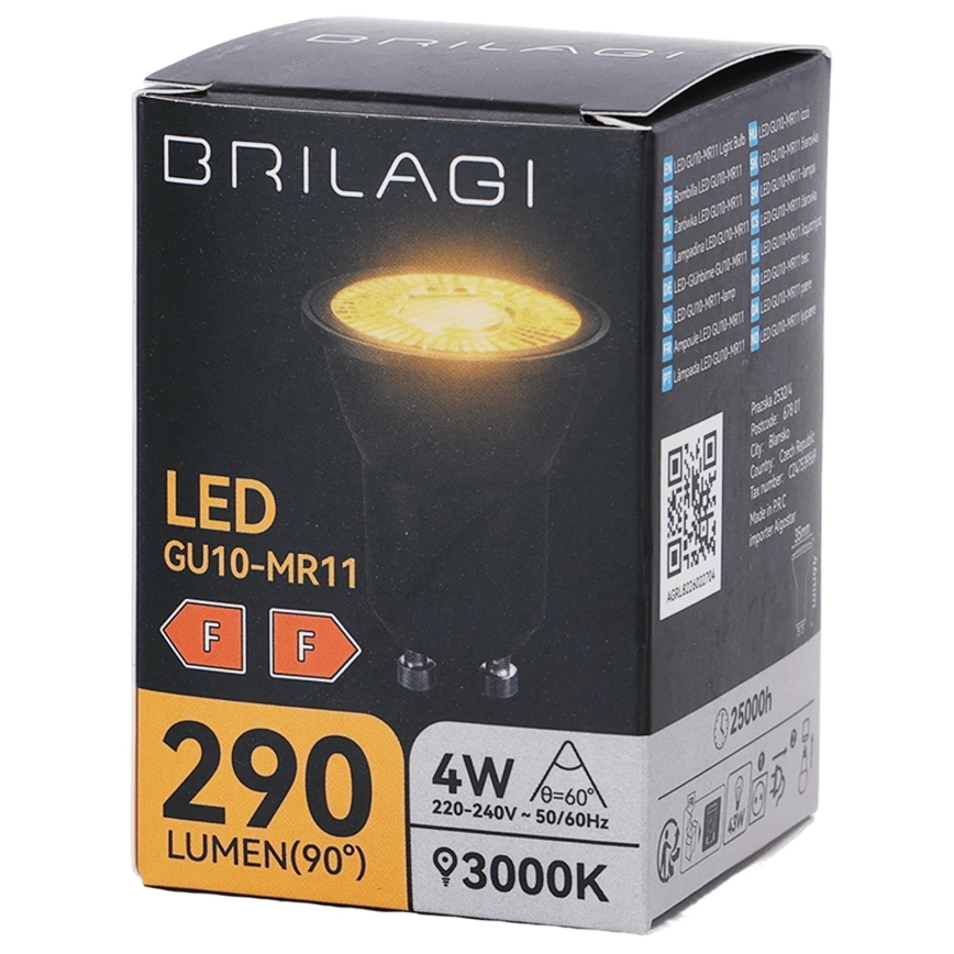 Lampadina LED MR11 GU10/4W/230V 3000K 60° nera - BRILAGI