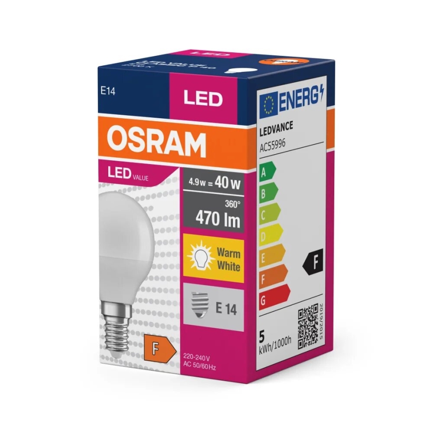 Lampadina LED P40 E14/4,9W/230V 2700K - Osram