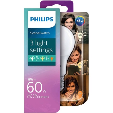 Lampadina LED Philips SCENE SWITCH A60 E27/8W/230V 2200K-2700K