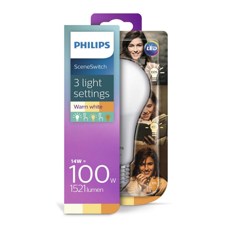 Lampadina LED Philips SCENE SWITCH A67 E27/14W/230V 2200K-2700K