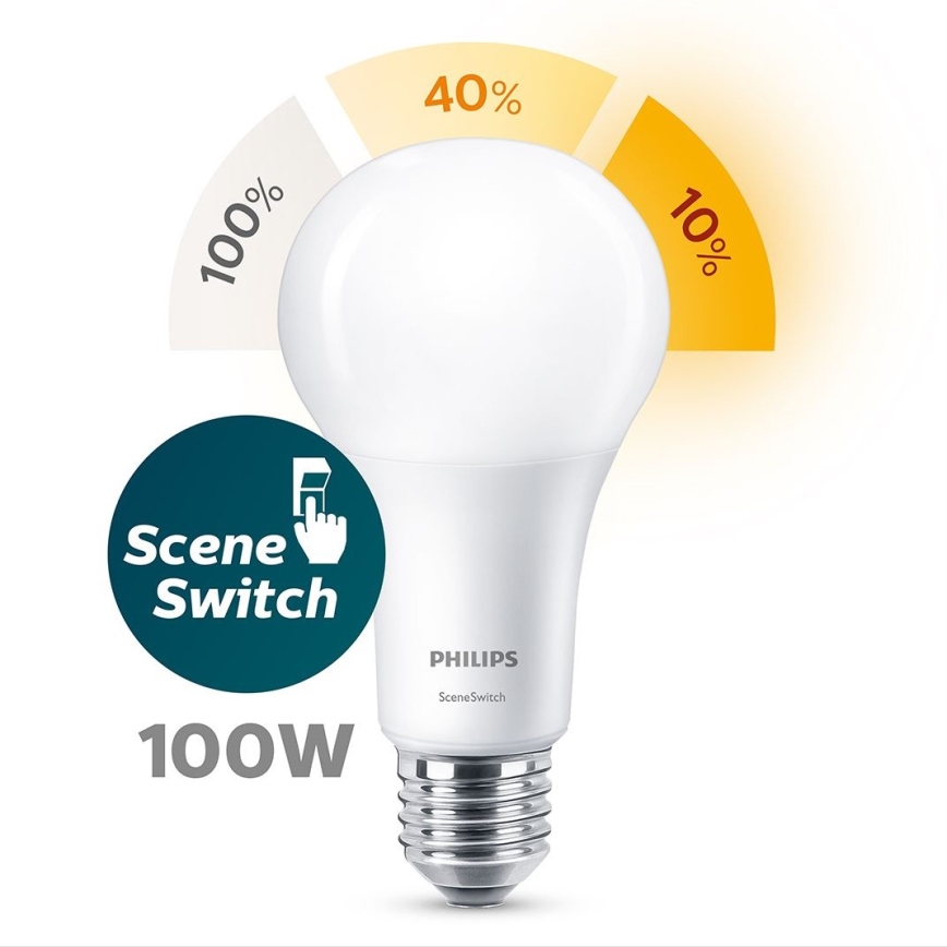 Lampadina LED Philips SCENE SWITCH A67 E27/14W/230V 2200K-2700K