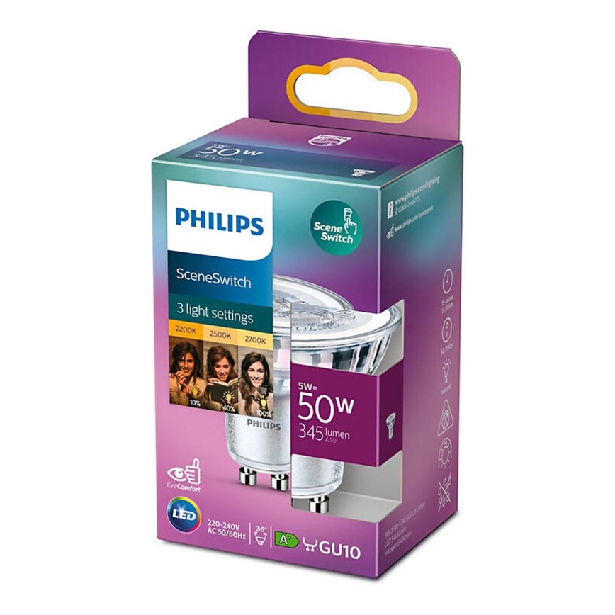 Lampadina LED Philips SCENE SWITCH GU10/5W/230V 2200/2500/2700K