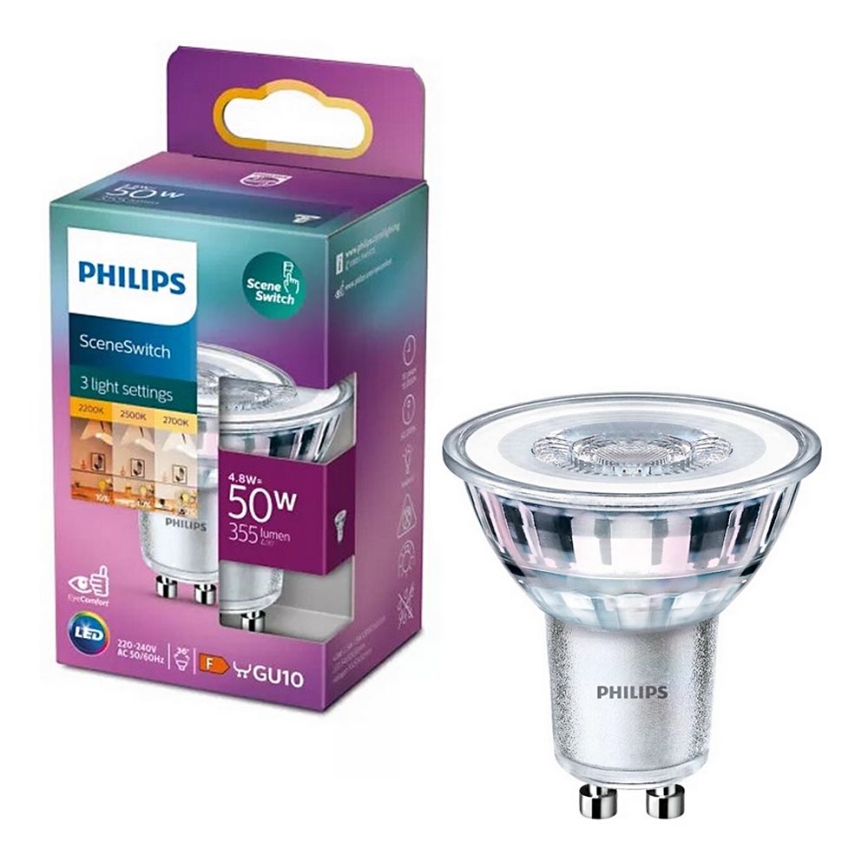 Lampadina LED Philips SCENE SWITCH PAR16 GU10/4,8W/230V 2200/2500/2700K
