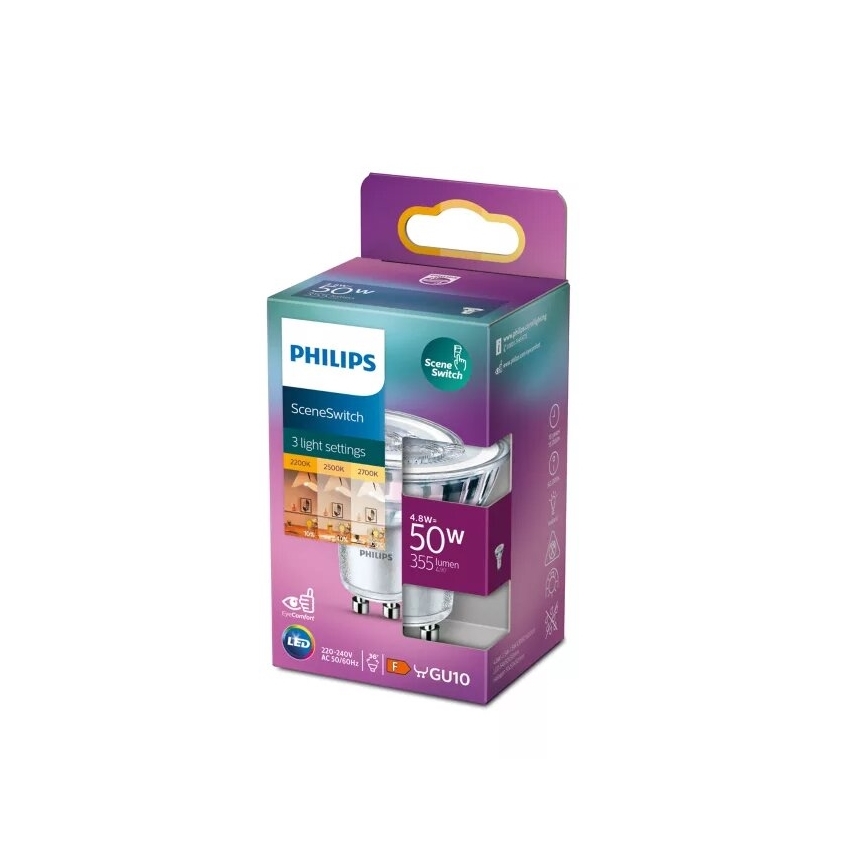 Lampadina LED Philips SCENE SWITCH PAR16 GU10/4,8W/230V 2200/2500/2700K