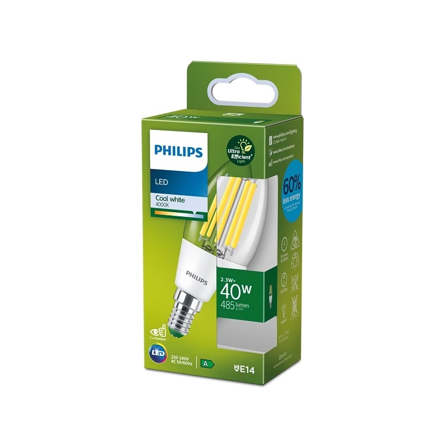 Lampadina LED Philips ULTRAEFFICIENT VINTAGE B35 E14/2,3W/230V 4000K