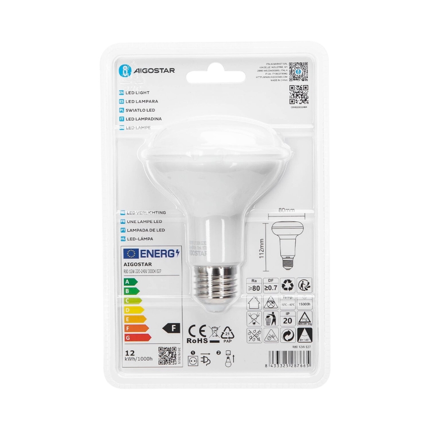 Lampadina LED R80 E27/12W/230V 3000K - Aigostar