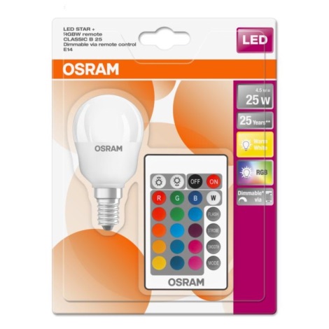 Lampadina LED RGB dimmerabile STAR E14/4,5W/230V 2700K + Telecomando - Osram