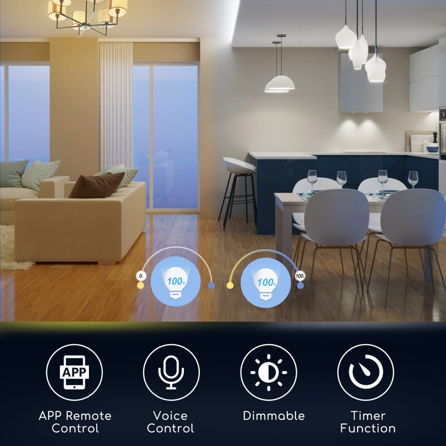 Lampadina LED RGBW dimmerabile C37 E27/5W/230V 3000-6500K Wi-Fi - Aigostar