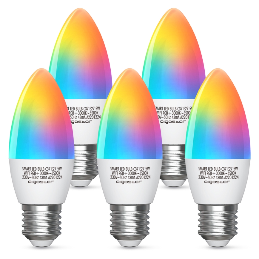 Lampadina LED RGBW dimmerabile C37 E27/5W/230V 3000-6500K Wi-Fi - Aigostar