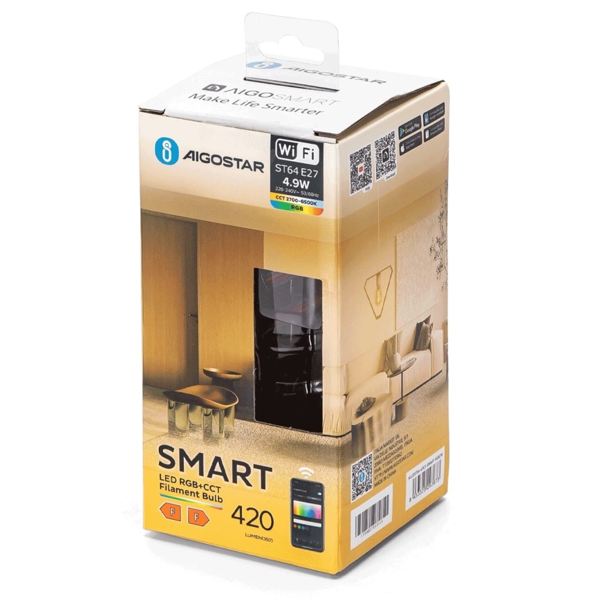 Lampadina LED RGBW dimmerabile FILAMENT ST64 E27/4,9W/230V 2700-6500K Wi-Fi - Aigostar