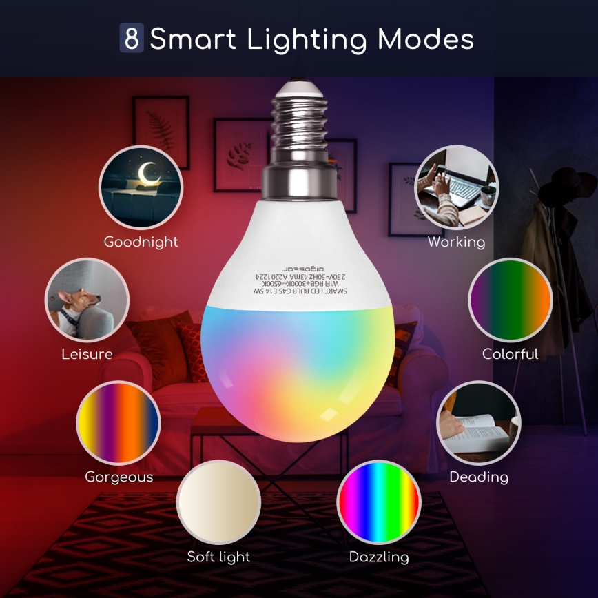 Lampadina LED RGBW dimmerabile G45 E14/5W/230V 3000-6500K Wi-Fi - Aigostar