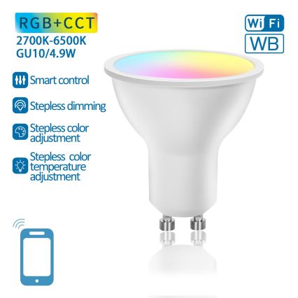 Lampadina LED RGBW dimmerabile GU10/4,9W/230V 2700-6500K Wi-Fi - Aigostar