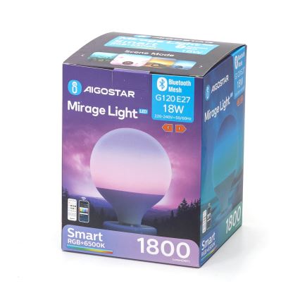 Lampadina LED RGBW dimmerabile MESH G120 E27/18W/230V 6500K + telecomando - Aigostar