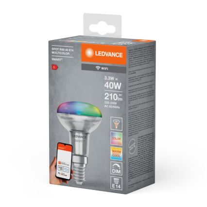 LED RGBW Dimmerabile per riflettore lampadina SMART+ R50 E14/3,3W/230V 2700-6500K Wi-Fi - Ledvance