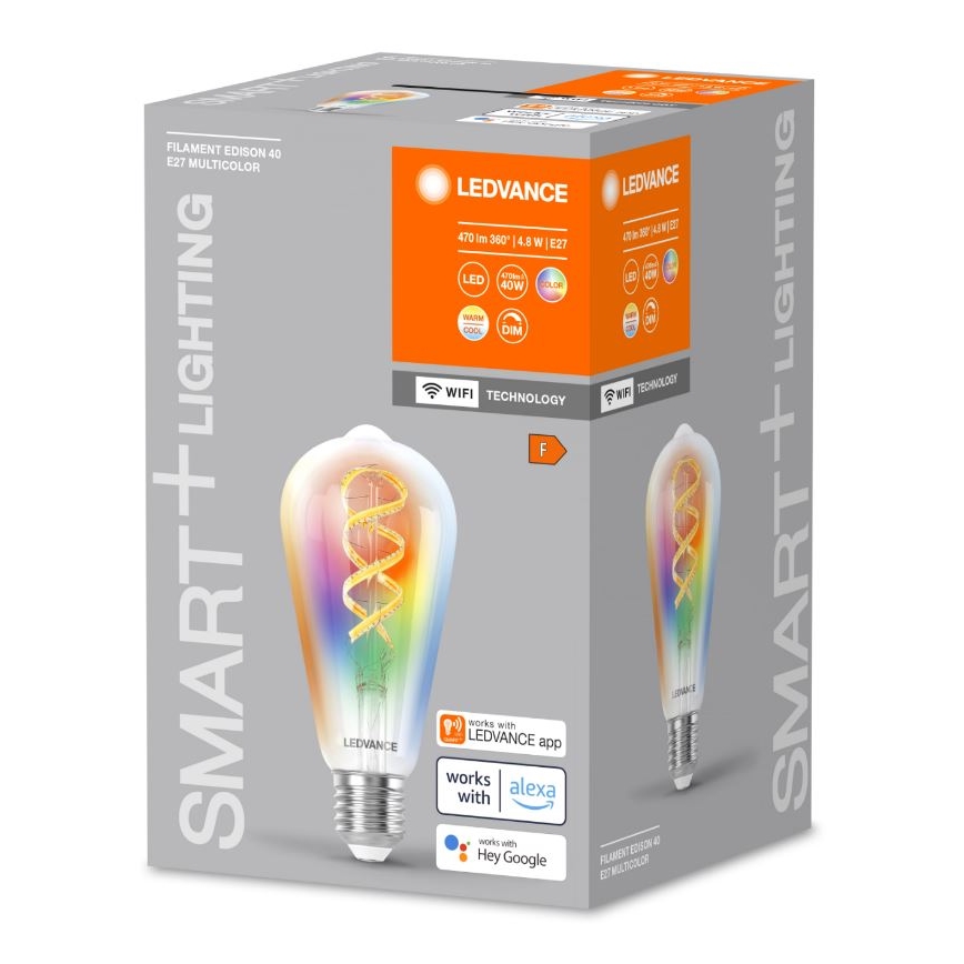 Lampadina LED RGBW dimmerabile SMART+ FILAMENT EDISON ST64 E27/4,8W/230V 2700-6500K Wi-Fi - Ledvance