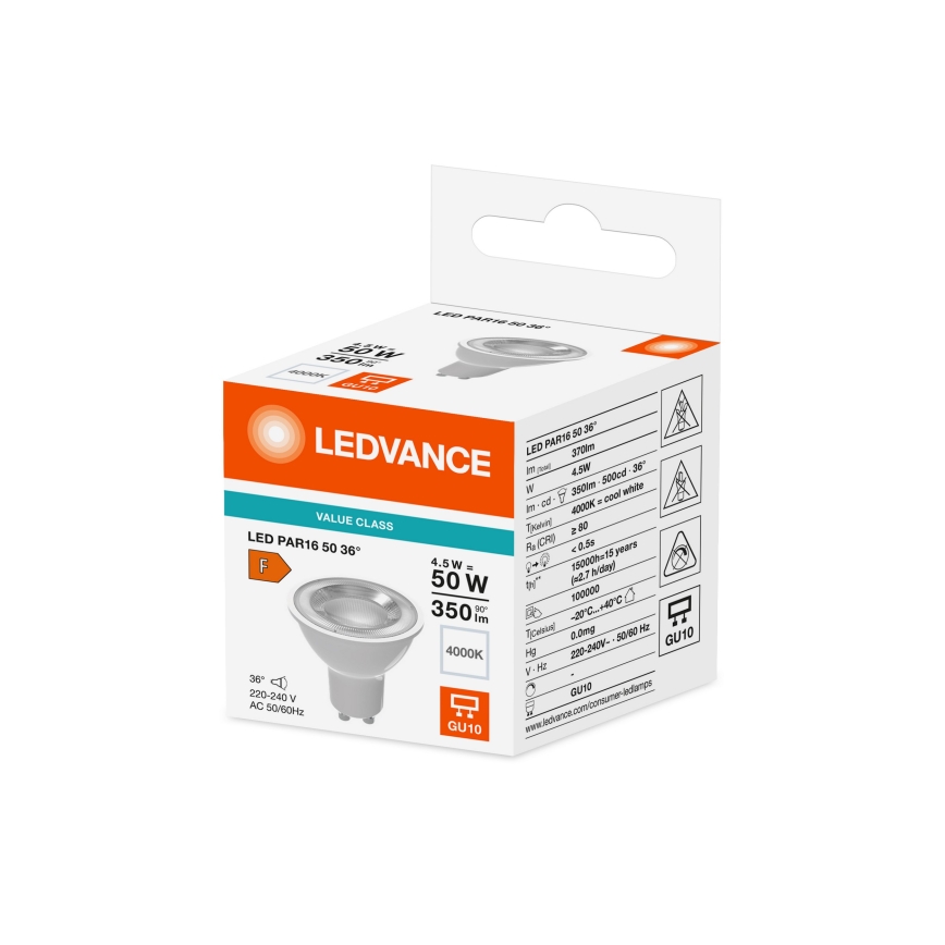 Lampadina LED riflettore PAR16 GU10/4,5W/230V 4000K 36° - Ledvance