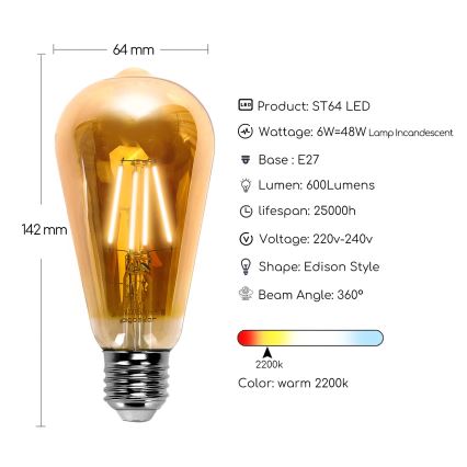 Lampadina LED ST64 E27/6W/230V 2200K - Aigostar