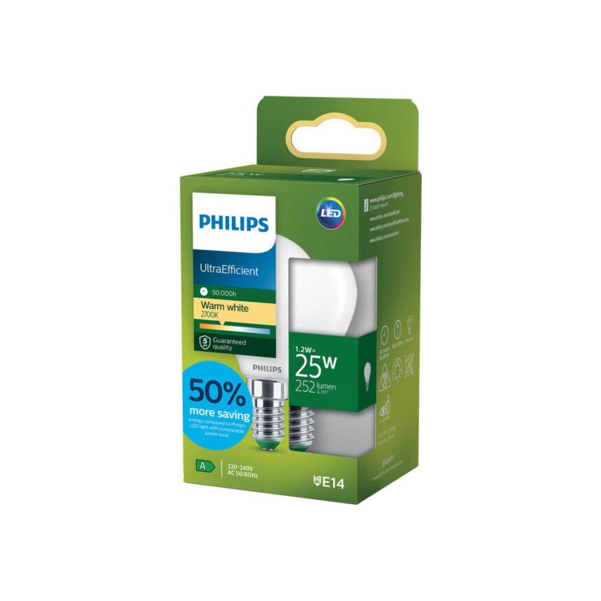 Lampadina LED ULTRAEFFICIENT Philips P45 E14/1,2W/230V 2700K