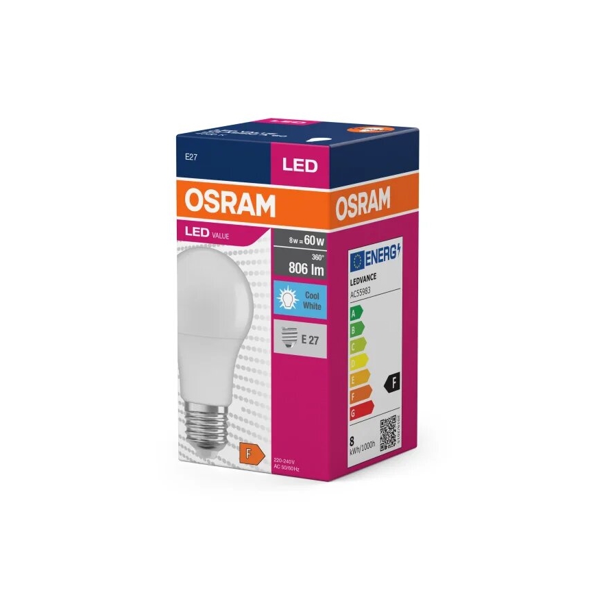 Lampadina LED VALUE A60 E27/8W/230V 4000K - Osram